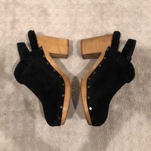 Madewell Black Lesley Shearling Wooden Clog EUC